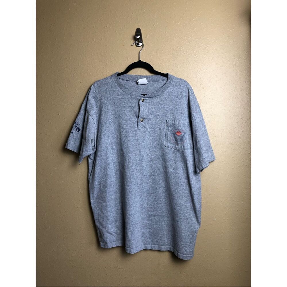 Harley Davidson Henley Button Up Tee T Stafford Texas ShirtLogo Pocket XL